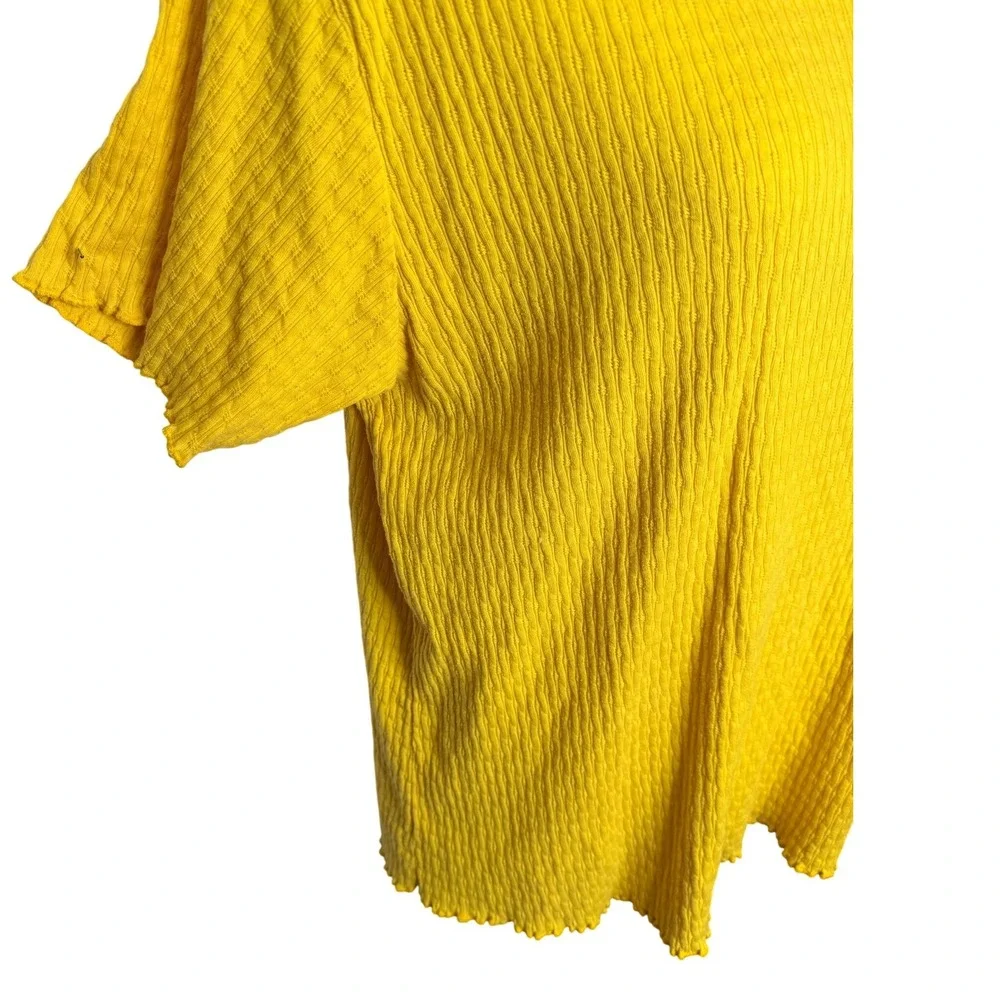 AK America Textured Ribbed Top Women 22/24 Yellow Lettuce Edge Trim Work Casual - Picture 5 of 7